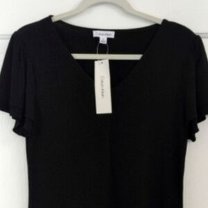 Calvin Klein Spring Black Flutter Cap Sleeve Top Medium Dressy Blouse Spring